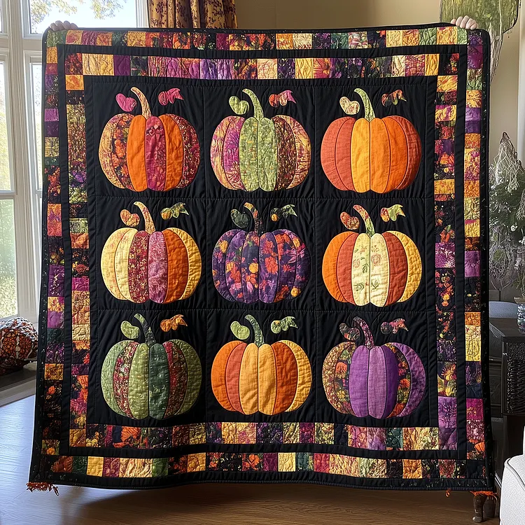 Fall Pumpkin Quilted Blanket Pumpkin Patch Quilt Merch Halloween Birthday Gifts