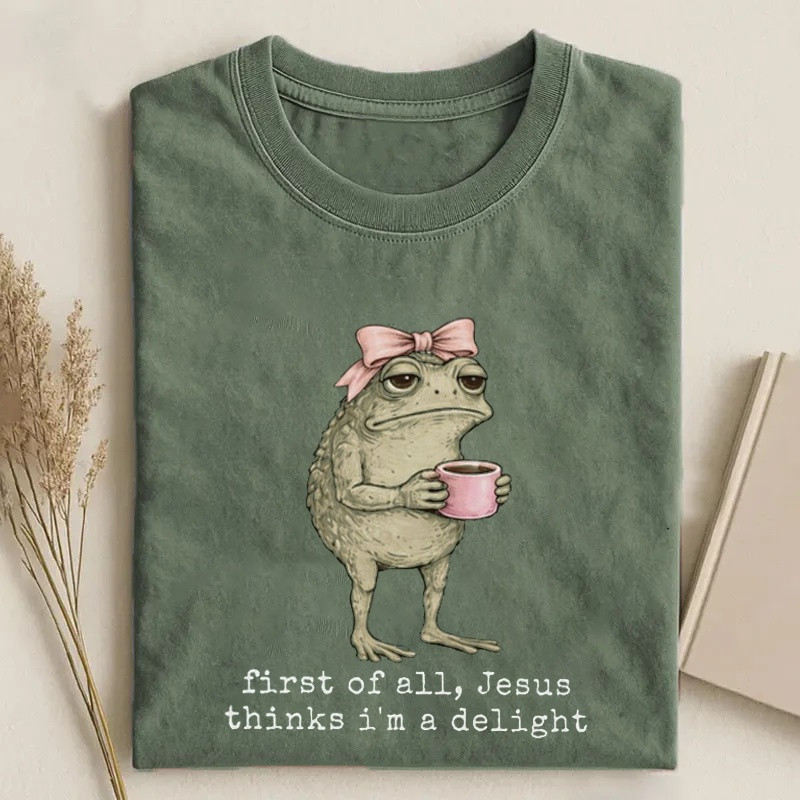 First of All Jesus Thinks I'm A Delight Frog Shirt Funny Christian Froggy Merch Gift For Her - WWCandleCo