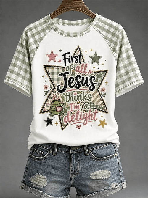 First Of All Jesus Thinks Im A Delight T-Shirt Cute Frog Star Graphics Apparel Gift For Girls