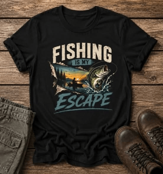 Fishing Is My Escape T-Shirt Vintage Landscape Wilderness Mountains Clothes Gift For Fishermen