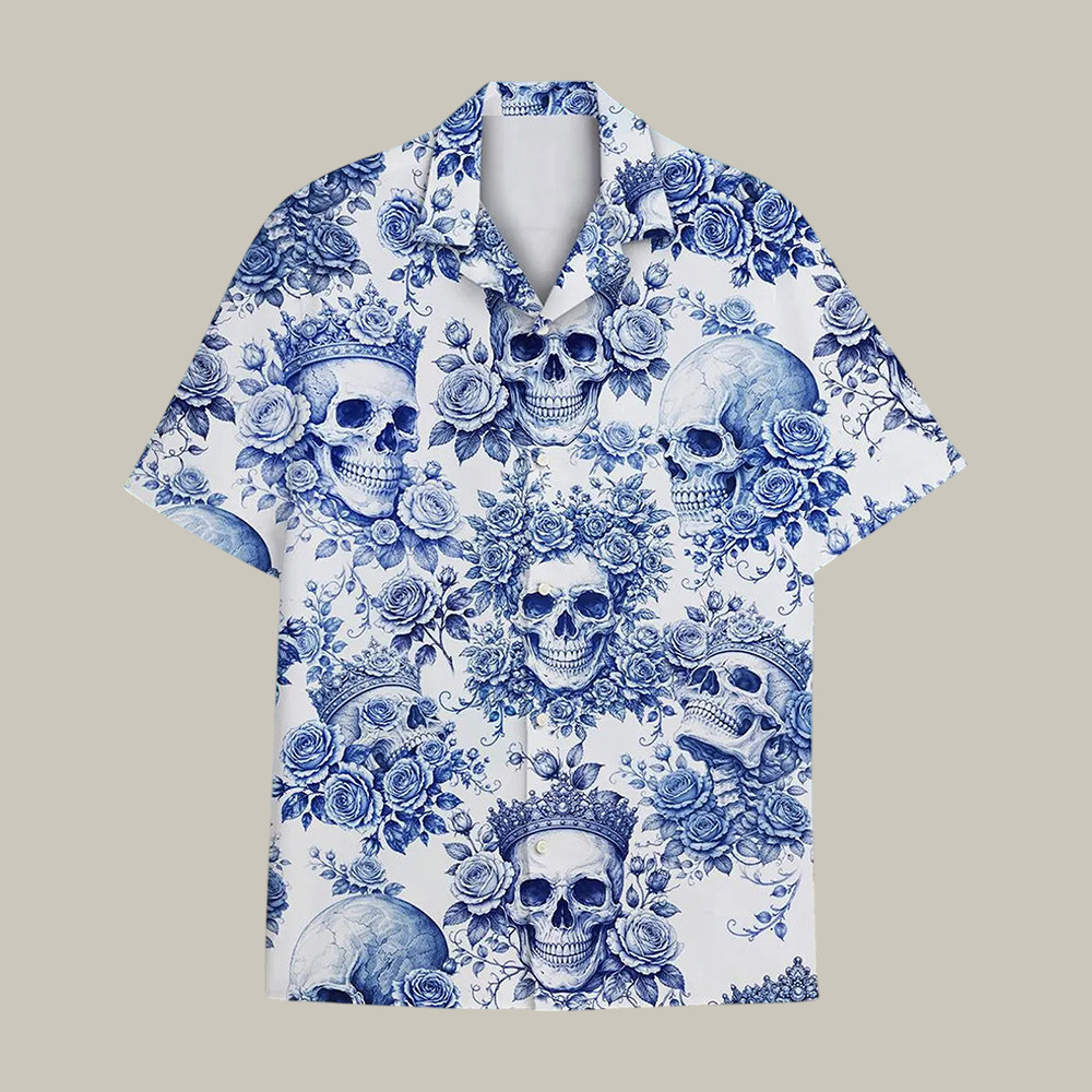 Floral Skull Hawaiian Shirt Tropical Skull Aloha Shirt Unique Present For Father - WWCandleCo