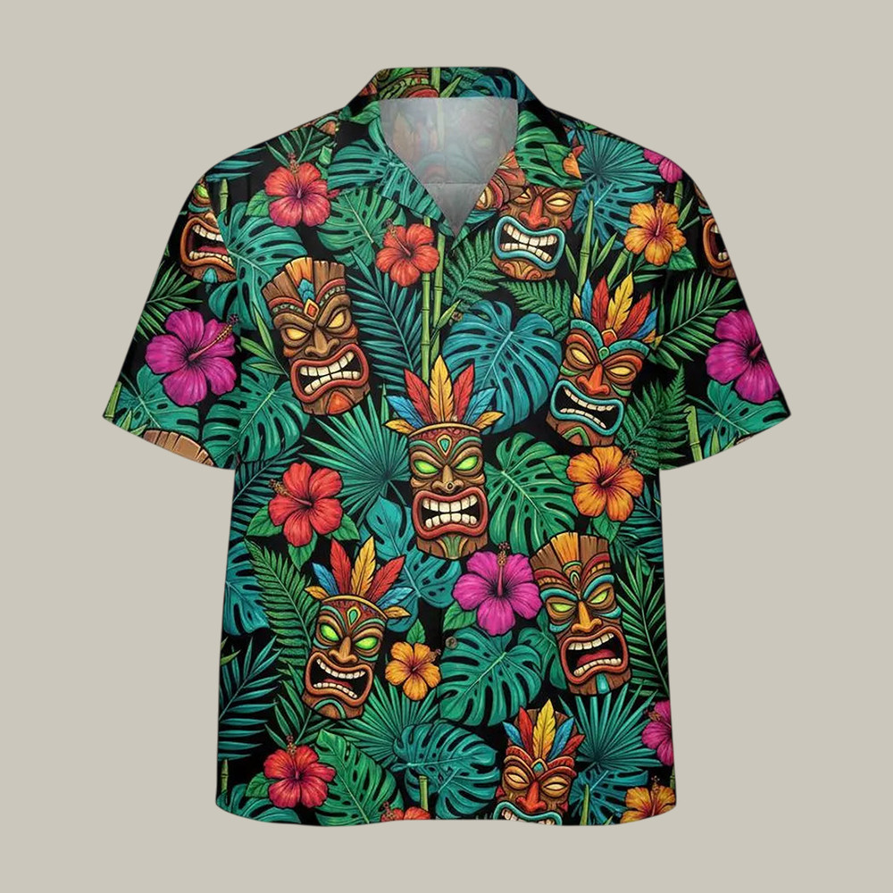 Floral Tiki Hawaiian Shirt Aloha Summer Beach Vacation Shirt Best Gift For Father's Day - WWCandleCo