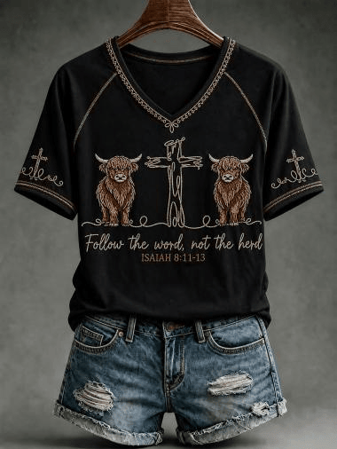 Follow The Word Not The Herd V-Neck Shirt Cowboy Merch Gift For Cow Lovers