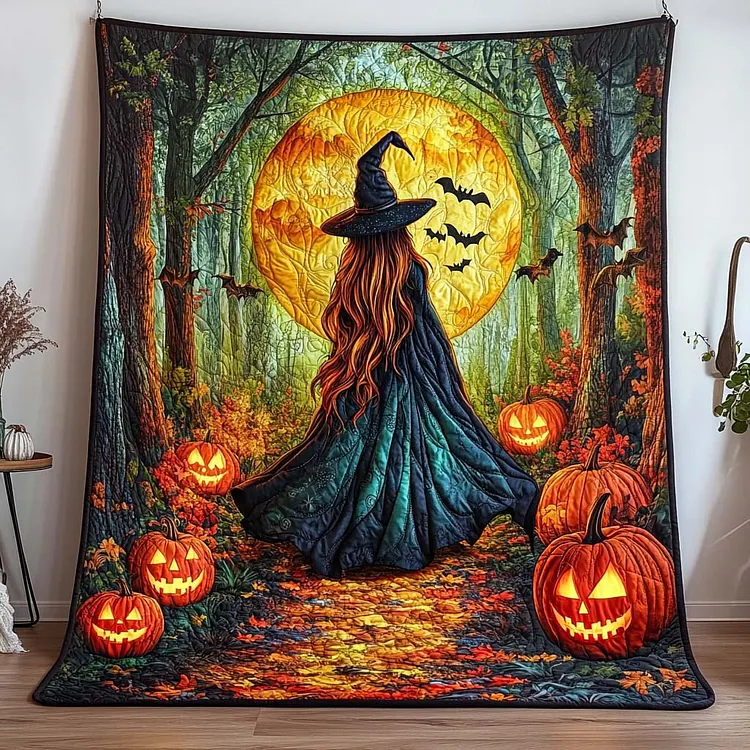 Forest Moon Witch Quilted Blanket Witch And Moon Merch Halloween Birthday Gifts