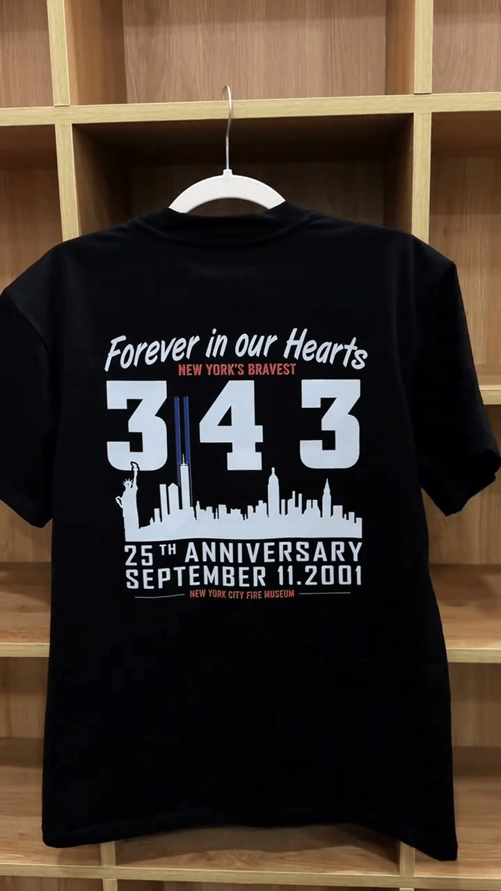 Forever In Our Hearts 343 T-Shirt NYC Skyline 25th Anniversary Clothing Gift For Firefighters