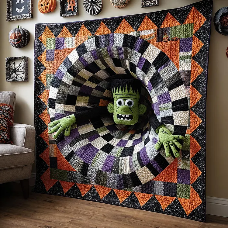 Franky Haunter Quilted Blanket Frankenstein Halloween Quilt Merch Home Decor Ideas