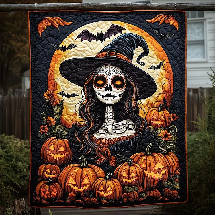 Fright Night Quilted Blanket Day Of The Dead Witch Merch Room Gift For Her