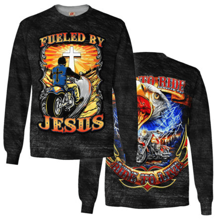 Fueled By Jesus Long Sleeve Shirt Motorcycle Biker Cross Merch Gift For Christian Fans