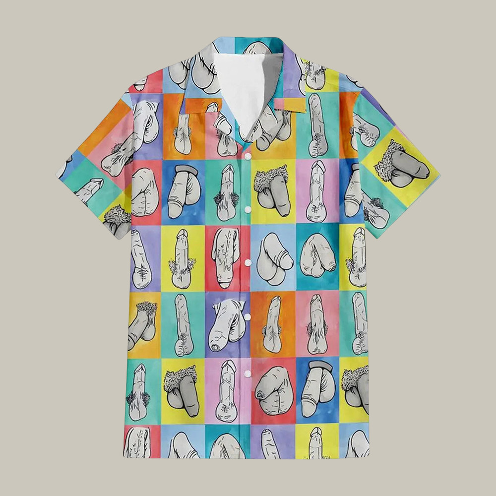 Funny Color Block Hard Big D Penis Hawaiian Shirt Humorous Adult Shirt Present For Friends - WWCandleCo