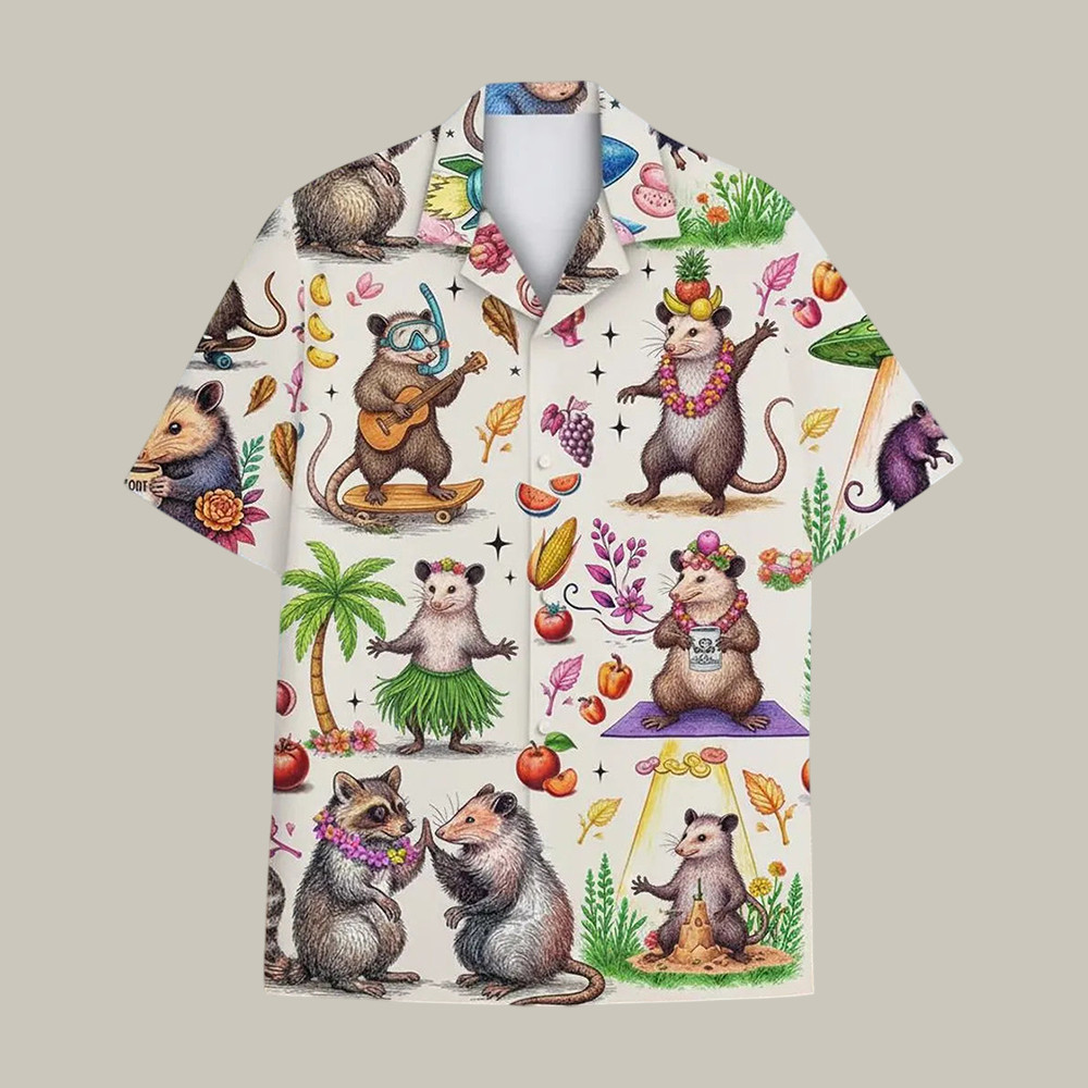 Funny Opossum Hawaiian Shirt UFO Coffee Possum Weird Animal Aloha Shirt Gift For Dad Birthday - WWCandleCo