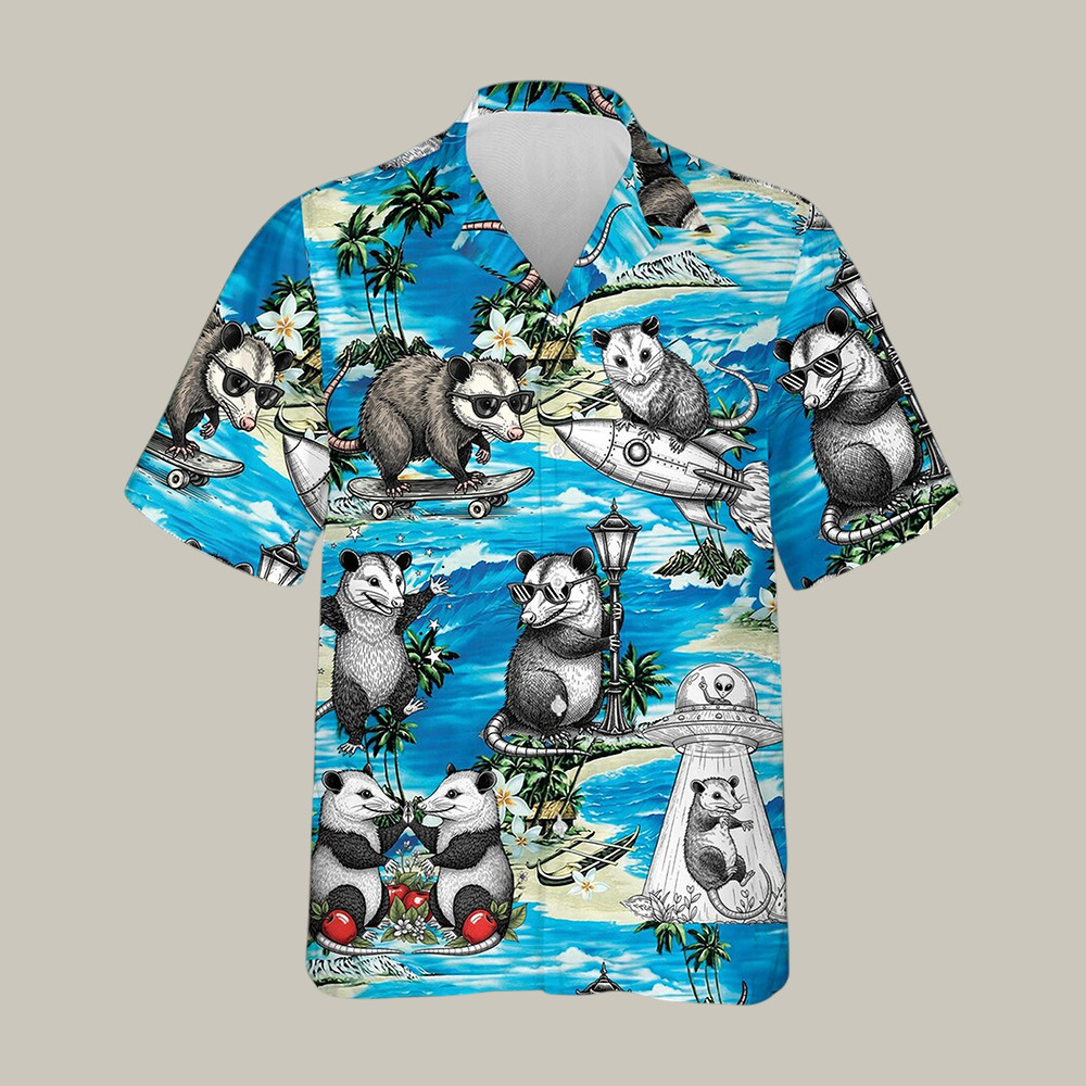 Funny Possum Hawaiian Shirt Skateboarding Possum & UFO Shirt Gift For Brother - WWCandleCo