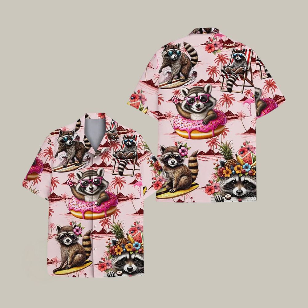 Funny Raccoon Surfing Hawaiian Shirt Cute Animal Graphic Tee Great Gift For Raccoon Lovers - WWCandleCo