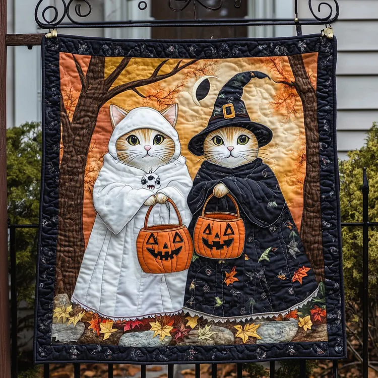 Ghostly Whispers Quilted Blanket Halloween Cats Merch Cool Room Decor Gifts