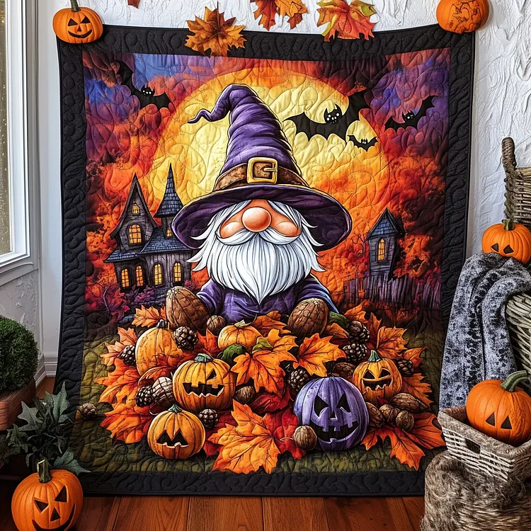 Gnome Magic Quilted Blanket Gnome Halloween Merch Gift For Home Decorators