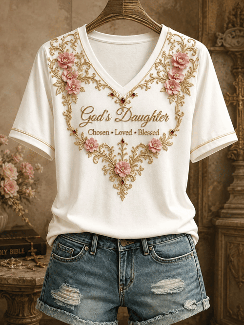 Gods Daughter Chosen Loved Blessed V-Neck Shirt Gods Daughter Merch Gift For Christian Fans