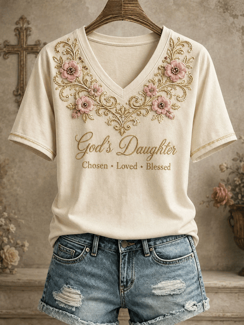 Gods Daughter V-Neck Shirt Chosen Loved Blessed Merch Gift For Christian Girls
