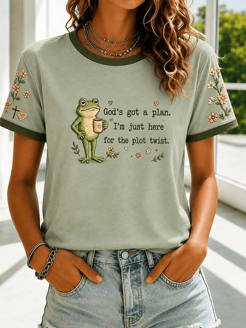 Gods Got A Plan Im Just Here For The Plot Twist T-Shirt Funny Frog Clothes Gift For Believers