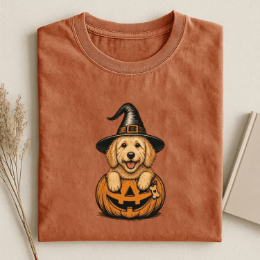 Golden Retriever Witch Hat T-Shirt Halloween Pumpkin Merch Gift For Dog Lovers
