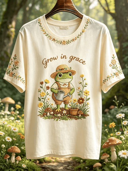 Grow In Grace T-Shirt Cute Frog Sunflower Gardening Apparel Gift For Christian Women