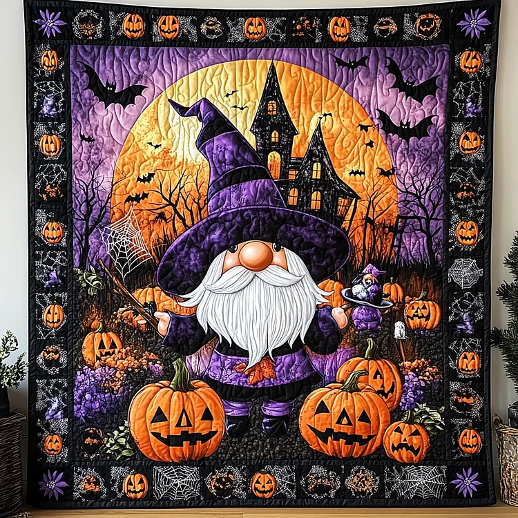 Halloween Gnome Quilted Blanket Gnome Halloween Pumpkins Merch Gift For Home Lover
