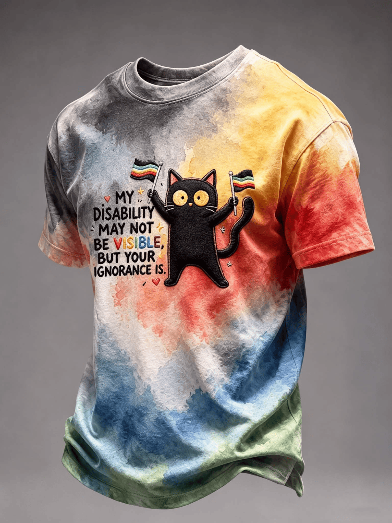 Happy Disability Pride Month T-Shirt Cute Black Cat Tie Dye Shirt Unique Gifts