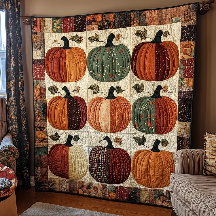 Harvest Pumpkin Quilted Blanket Pumpkin Patch Quilt Merch Gifts For Room Decor