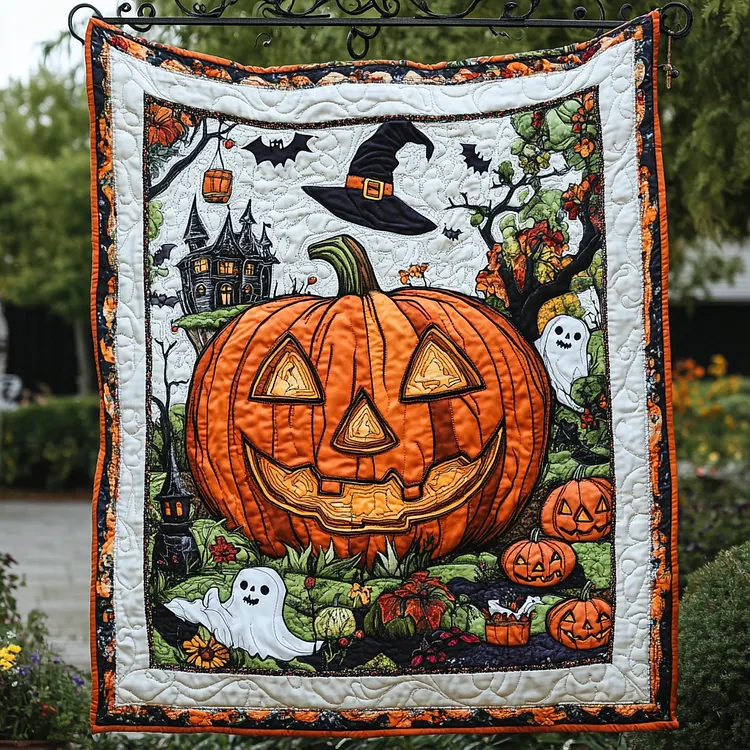 Haunted Hollow Quilted Blanket Halloween Pumpkin Patch Merch Room Decor Gift Ideas