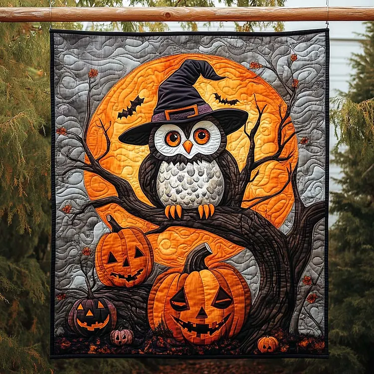 Haunted House Quilted Blanket Owl And Pumpkins Merch New Home Ideas