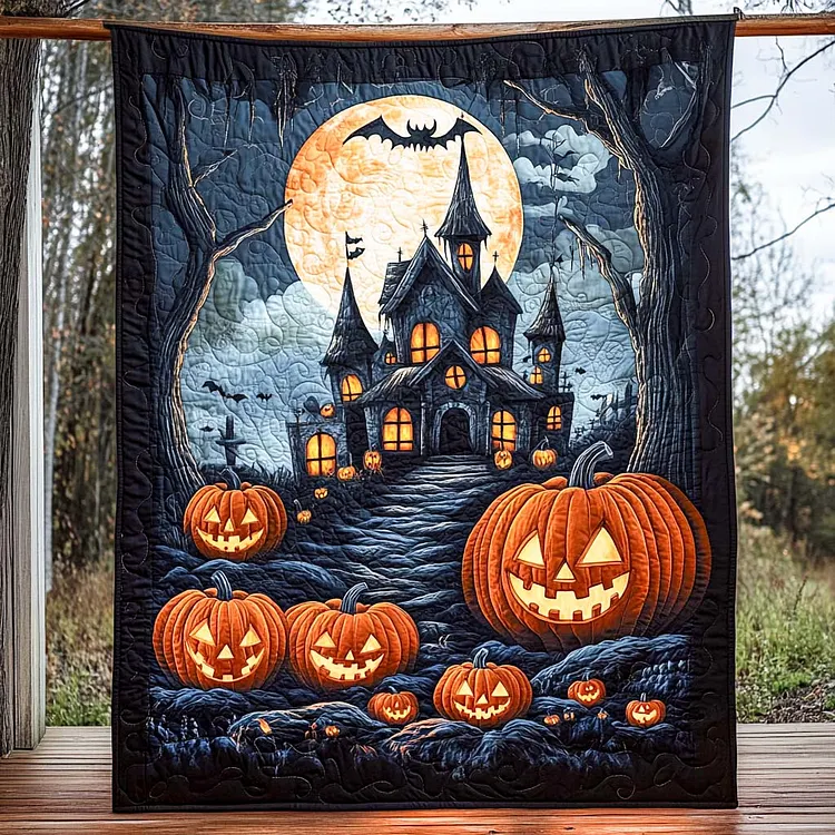 Haunted Manor Quilted Blanket Haunted House Pumpkins Merch New Home Gift Ideas