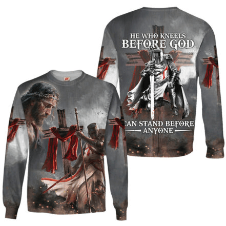 He Who Kneels Before God Long Sleeve Shirt Can Stand Before Anyone Merch Gift For Christian Fan