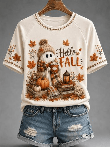 Hello Fall Scarecrow T-Shirt Cute Autumn Pumpkin Shirt Funny Gifts For Fans