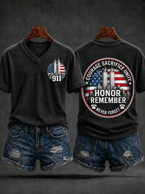 Honor Remember American Flag V-Neck Shirt Patriot Day Clothes Gift For USA Patriots