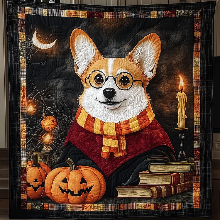 Howl-o-ween Corgi Quilted Blanket Corgi Halloween Magic Merch Halloween Gifts For Him