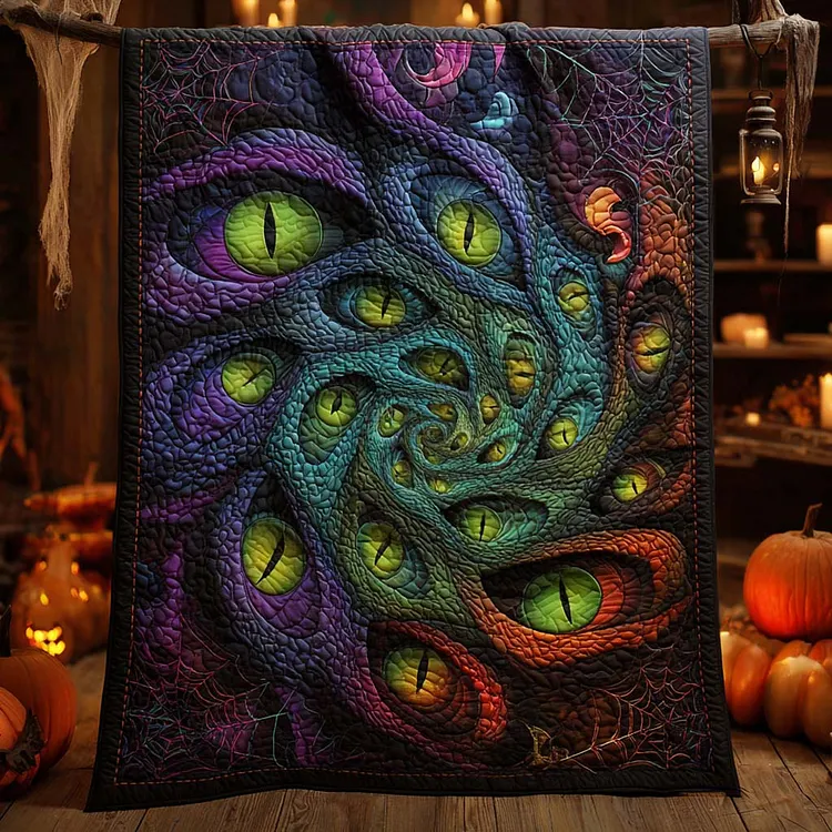 Hypnotic Eyes Quilted Blanket Halloween Eyes Swirl Merch Cool Room Decor Gifts