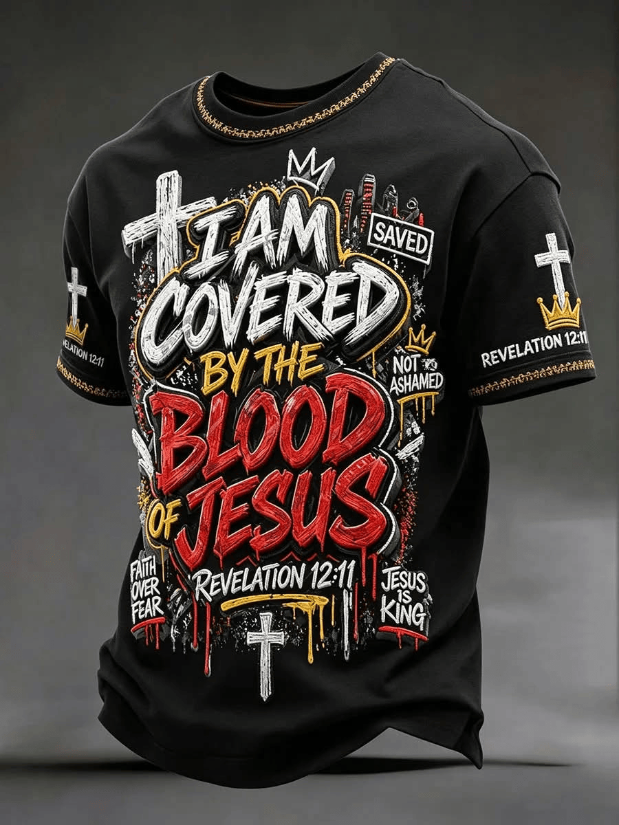 I Am Covered By The Blood Of Jesus Cross T-Shirt Jesus Merch Gift For Christian Fans