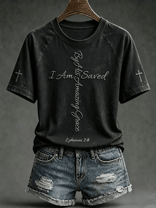 I Am Saved By His Amazing Grace Ephesians 2 8 T-Shirt Ephesians Merch Gift For Christian Fans
