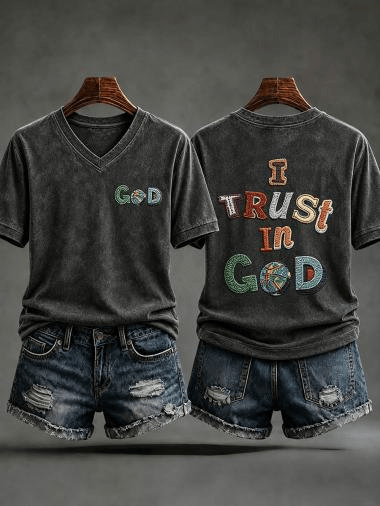 I Trust In God V-Neck Shirt Christian Faith Apparel Unique Birthday Gift For Men