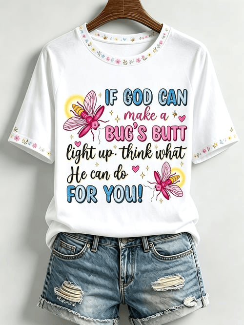 If God Can Make A Bugs Butt Light Up T-Shirt Cute Firefly Apparel Gift For Christian Women