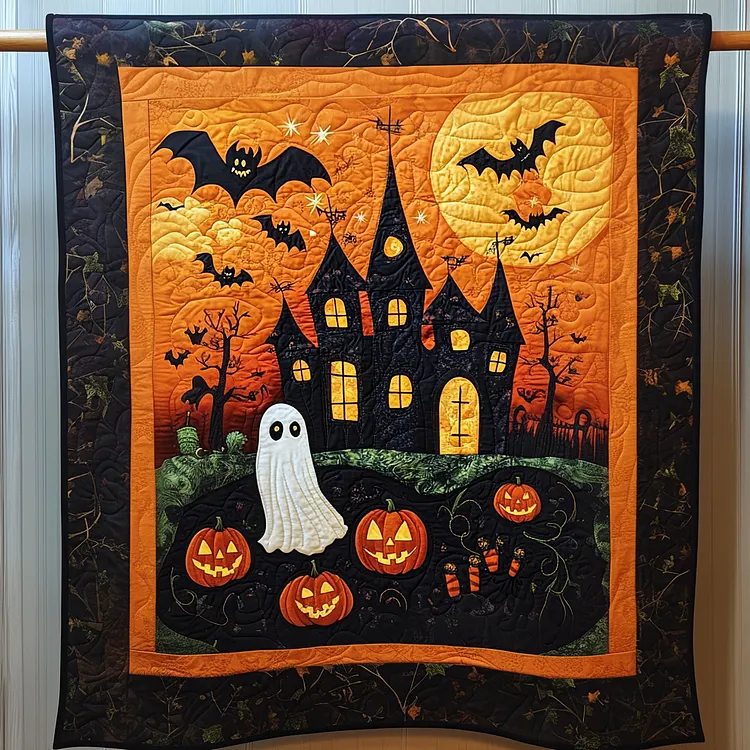Jack-o-lantern Fun Quilted Blanket Haunted Castle Ghost Merch Spooky Gifts For Him