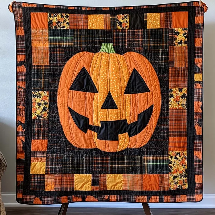 Jack O Lantern Glow Quilted Blanket Pumpkin Halloween Quilt Merch Gifts For Home Decor