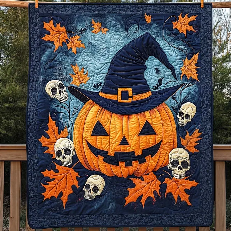 Jack O Lantern Magic Quilted Blanket Pumpkin Witch Skulls Merch Home Decor Ideas