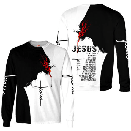 Jesus Is My God My King My Lord My Savior Long Sleeve Shirt Split Color Clothes Gift For Men