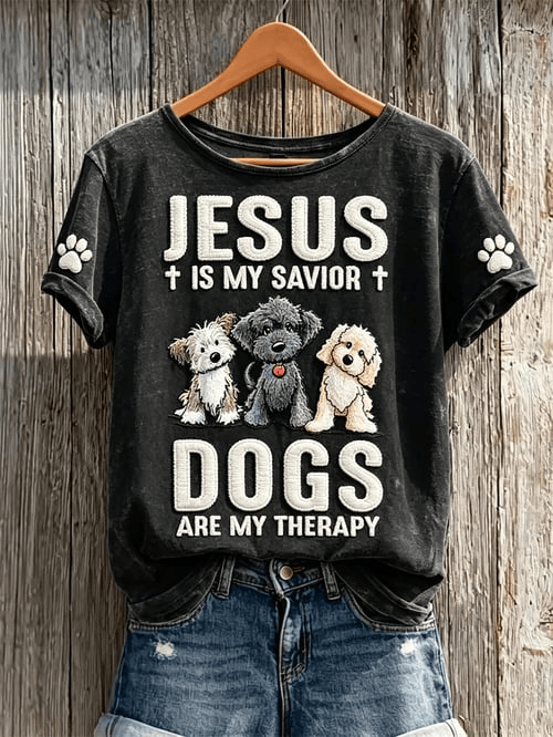 Jesus Is My Savior Dogs Are My Therapy T-Shirt Jesus Merch Gift For Dog Lovers