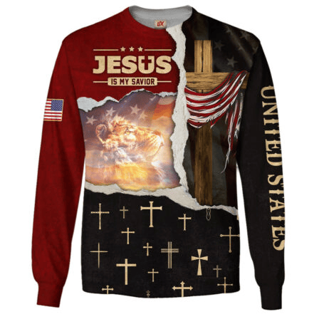 Jesus Is My Savior Long Sleeve Shirt United States Flag Cross Merch Gift For Christian Patriots