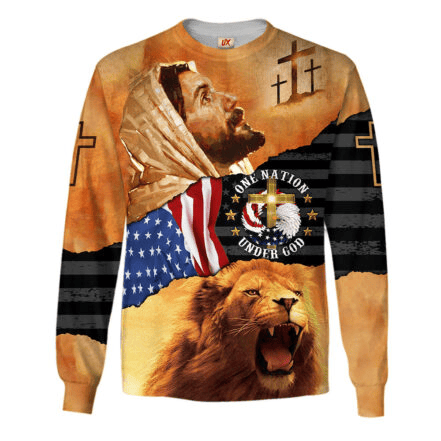 Jesus Lion Flag Long Sleeve Shirt United States Patriotic Theme Merch Gift For Patriots