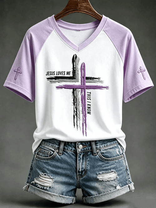 Jesus Loves Me This I Know Cross V-Neck Shirt Jesus Merch Gift For Christian Fans