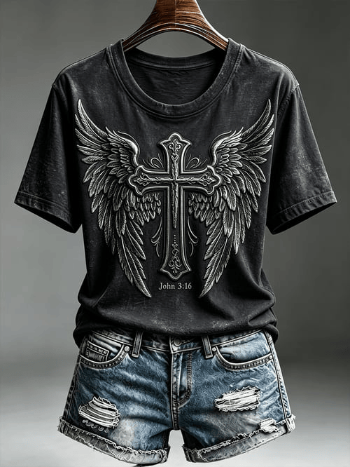 John 3 16 T-Shirt Angel Wings Ornate Cross Apparel Meaningful Gifts Ideas