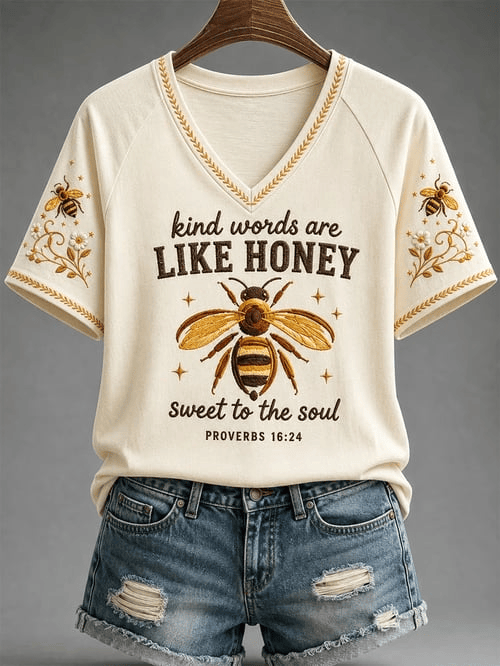 Kind Words Are Like Honey V-Neck Shirt Sweet To The Soul Proverbs 16 24 Clothing Gift For Fans