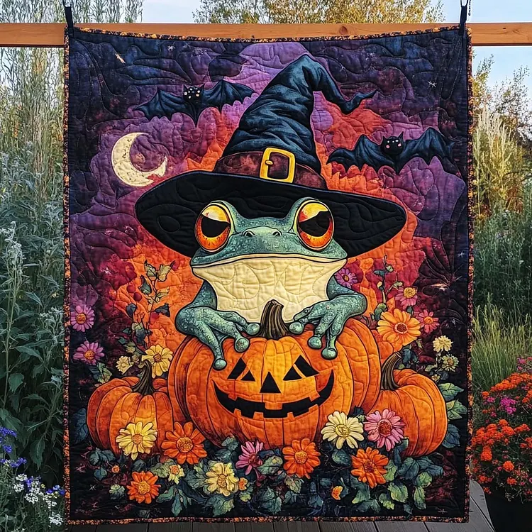 Magic Moon Quilted Blanket Frog Witch Pumpkin Merch Unique Decor Gift