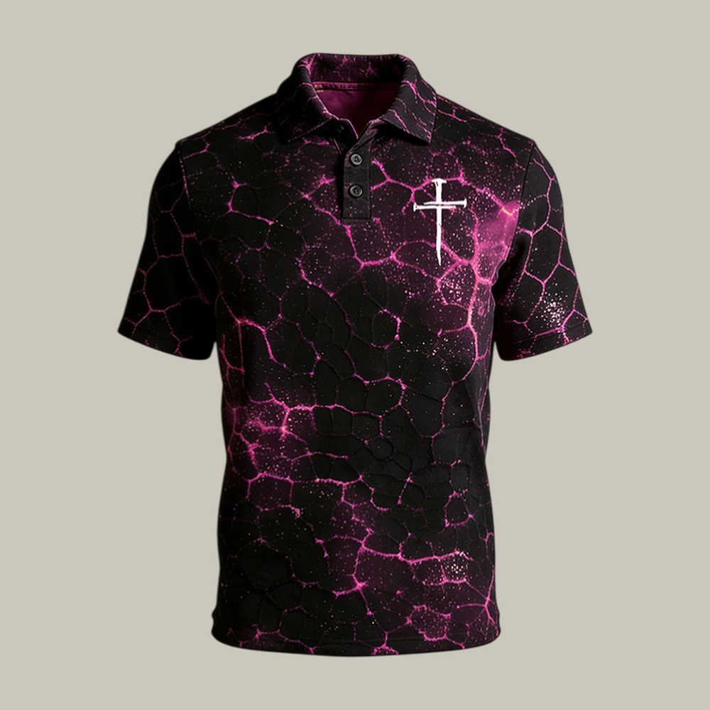 Nail Cross Faith Polo Shirt Crack Earth Pattern God Is Good Shirt Best Gift For Christians - WWCandleCo